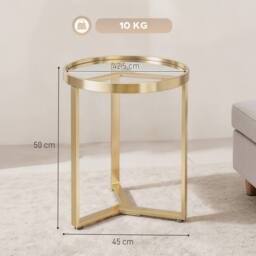 HOMCOM Round Side Table with Tempered Glass Top & Metal Frame, Gold Tone - thumbnail 3