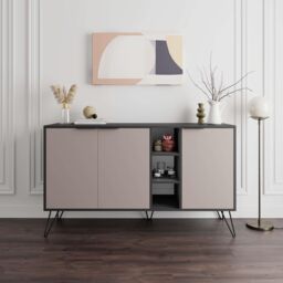 Decortie 3-Doors Sideboard 'Clara' with Metal Hairpin Legs 142cm in Grey - Size: 2 Pack - thumbnail 1