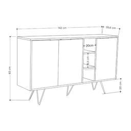 Decortie 3-Doors Sideboard 'Clara' with Metal Hairpin Legs 142cm in Grey - Size: 2 Pack - thumbnail 5