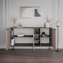 Decortie 3-Doors Sideboard 'Clara' with Metal Hairpin Legs 142cm in Grey - Size: 2 Pack - thumbnail 6