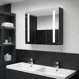 Berkfield Home LED Bathroom Mirror Cabinet 89x14x62 cm in Black - Size: 89 x 14 x 62 cm - thumbnail 2