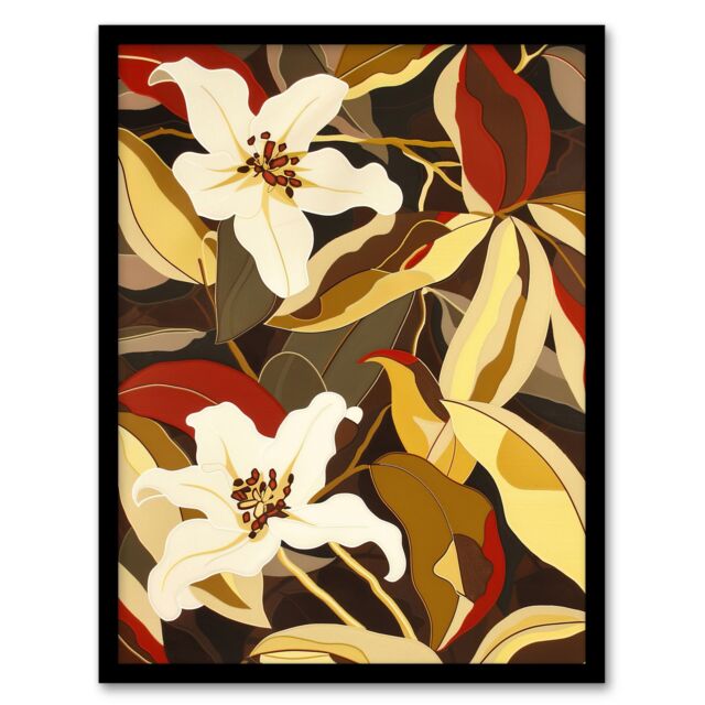 "Artery8 White Lily Flower Autumn Dream Floral Fever Framed Art Print in Yellow - Size: W12"" x H16""" - image 1