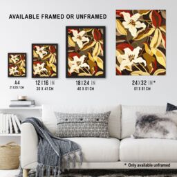 "Artery8 White Lily Flower Autumn Dream Floral Fever Framed Art Print in Yellow - Size: W12"" x H16""" - thumbnail 3