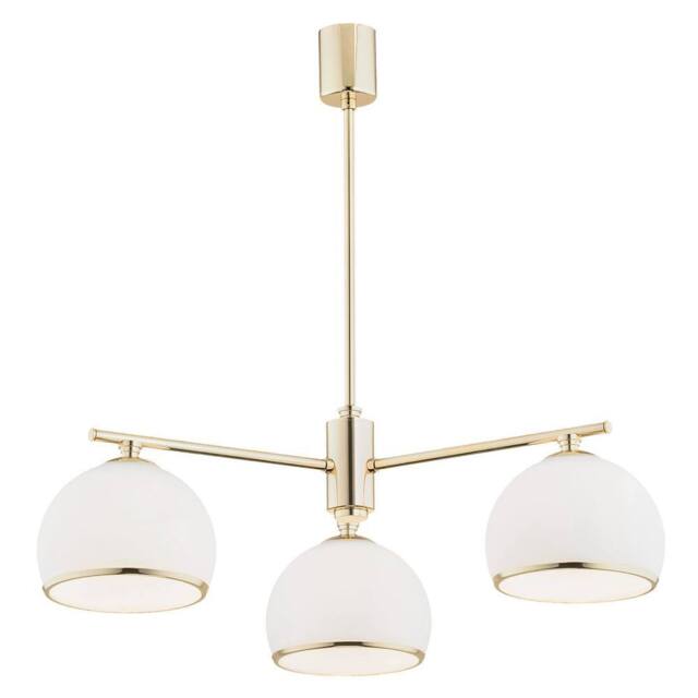 Netlighting Marbella Multi Arm Pendant Ceiling 3 Light Opal Matt Brass Steel in Gold