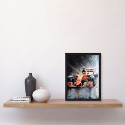 Artery8 Race Car & Driver Grand Prix Orange & Grey Artwork Framed Wall Art Print A4 in Black - thumbnail 2