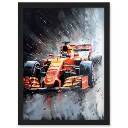 Artery8 Race Car & Driver Grand Prix Orange & Grey Artwork Framed Wall Art Print A4 in Black - thumbnail 1