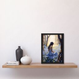 "Artery8 Blue Belle In Bluebell Wood In Floral Forest Landscape Artwork Art Print Framed Poster Wall Decor in Black - Size: W12"" x H16""" - thumbnail 4