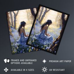 "Artery8 Blue Belle In Bluebell Wood In Floral Forest Landscape Artwork Art Print Framed Poster Wall Decor in Black - Size: W12"" x H16""" - thumbnail 2
