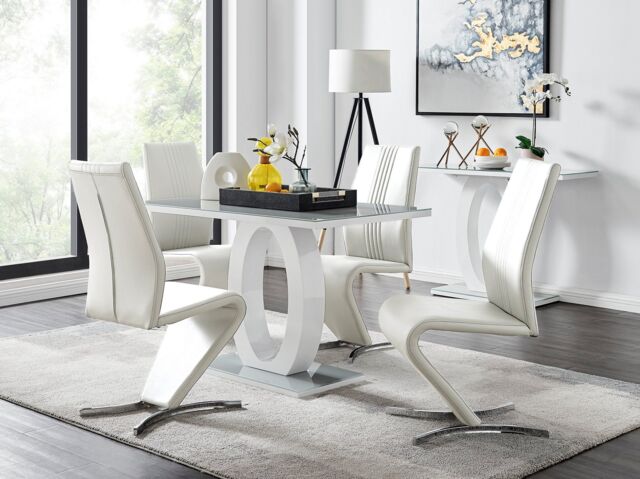 FurnitureboxUK Giovani Grey White Modern High Gloss & Glass Dining Table & 4 Willow Chairs Set in Off-White - image 1