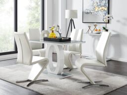 FurnitureboxUK Giovani Grey White Modern High Gloss & Glass Dining Table & 4 Willow Chairs Set in Off-White - thumbnail 1