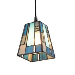 Happy Homewares Art Denergy savingTiffany Glass Pendant Shade with Pale & Navy Blue Panels - thumbnail 2