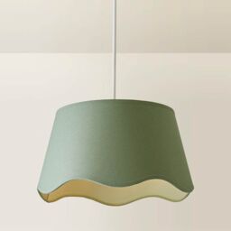 ValueLights Mabel Linen Large 30cm Scallop Edge with Trim Lamp Shade with Bulb in Green - thumbnail 3