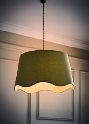 ValueLights Mabel Linen Large 30cm Scallop Edge with Trim Lamp Shade with Bulb in Green - thumbnail 2
