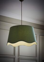ValueLights Mabel Linen Large 30cm Scallop Edge with Trim Lamp Shade with Bulb in Green