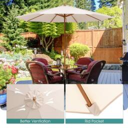 Costway 295 cm Patio Sunshade Umbrella 8-rib Outdoor Table Market Umbrella in Beige - thumbnail 9