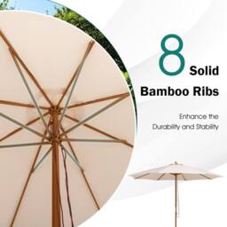Costway 295 cm Patio Sunshade Umbrella 8-rib Outdoor Table Market Umbrella in Beige - thumbnail 4
