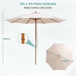 Costway 295 cm Patio Sunshade Umbrella 8-rib Outdoor Table Market Umbrella in Beige - thumbnail 2