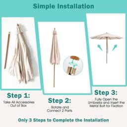 Costway 295 cm Patio Sunshade Umbrella 8-rib Outdoor Table Market Umbrella in Beige - thumbnail 8