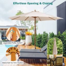 Costway 295 cm Patio Sunshade Umbrella 8-rib Outdoor Table Market Umbrella in Beige - thumbnail 7