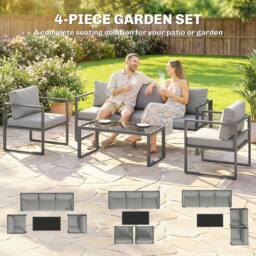OUTSUNNY Patio Furniture Set Aluminium Frame Dark Grey - thumbnail 4