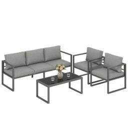 OUTSUNNY Patio Furniture Set Aluminium Frame Dark Grey - thumbnail 2