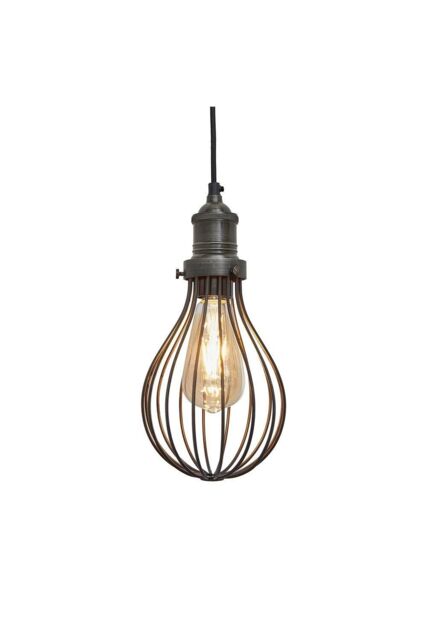 Industville Brooklyn Balloon Cage Pendant, 6 Inch, Pewter, Pewter Holder in Dark Grey