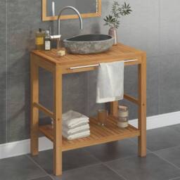 Berkfield Home Bathroom Vanity Cabinet Solid Teak with Riverstone Sink in Brown - thumbnail 1
