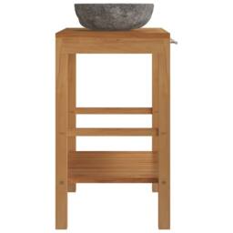 Berkfield Home Bathroom Vanity Cabinet Solid Teak with Riverstone Sink in Brown - thumbnail 4