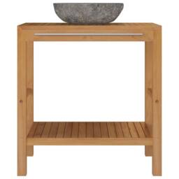 Berkfield Home Bathroom Vanity Cabinet Solid Teak with Riverstone Sink in Brown - thumbnail 3
