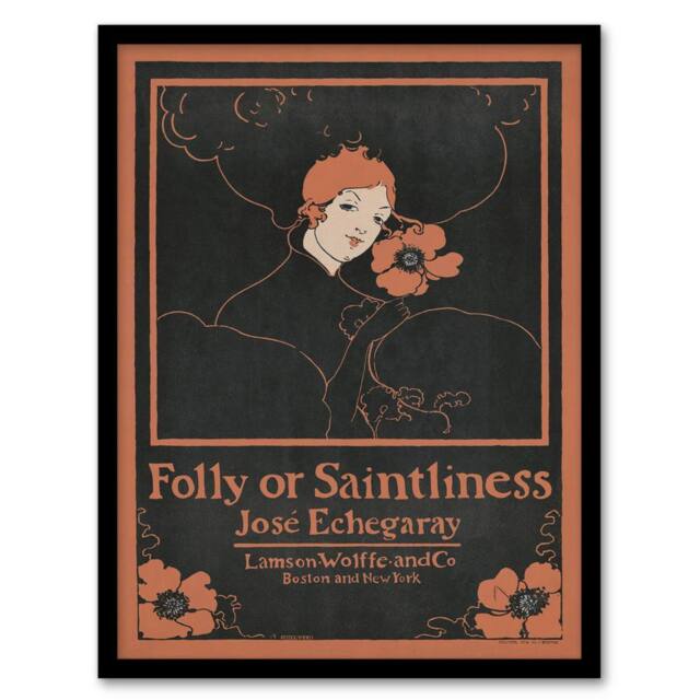 "Artery8 Folly or Saintliness Novel Book Cover Vintage Framed Wall Art Print Reed in Black - Size: W12"" x H16""" - image 1