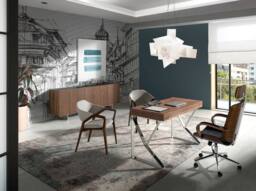 Angel Cerda Walnut Veneer Desk with Chrome-Plated Steel Legs in Brown - thumbnail 4