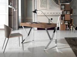 Angel Cerda Walnut Veneer Desk with Chrome-Plated Steel Legs in Brown - thumbnail 3