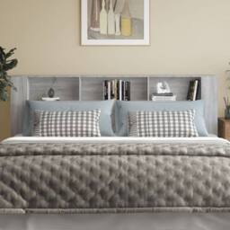 Berkfield Home Headboard Cabinet Grey Sonoma 220x18.5x104.5 cm - thumbnail 3