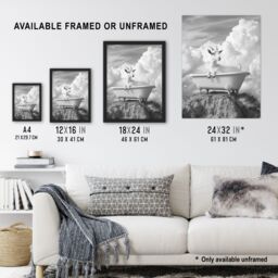 "Artery8 Goat in a Bathtub on a Hill Black White Surreal Wall Art Print in Grey - Size: W18"" x H24""" - thumbnail 3