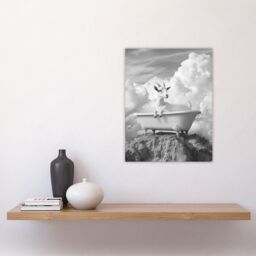 "Artery8 Goat in a Bathtub on a Hill Black White Surreal Wall Art Print in Grey - Size: W18"" x H24""" - thumbnail 4