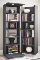 VCM Wood CD DVD shelf lockable Engalo L in Dark Grey - thumbnail 3