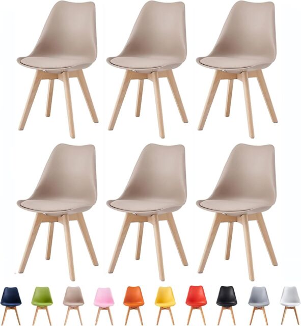 MCC Direct Set of 6 Dining Chairs with Solid Wooden Legs & Seat Cushions Eva in Brown - image 1