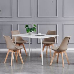 MCC Direct Set of 6 Dining Chairs with Solid Wooden Legs & Seat Cushions Eva in Brown - thumbnail 6