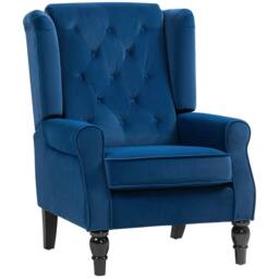Wyld Haus Topano Blue Velvet Feel Wingback Accent Armchair Diamond Button Tufted - thumbnail 2