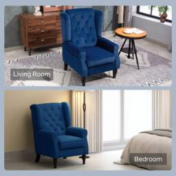 Wyld Haus Topano Blue Velvet Feel Wingback Accent Armchair Diamond Button Tufted - thumbnail 8