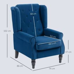 Wyld Haus Topano Blue Velvet Feel Wingback Accent Armchair Diamond Button Tufted - thumbnail 3