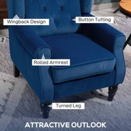 Wyld Haus Topano Blue Velvet Feel Wingback Accent Armchair Diamond Button Tufted - thumbnail 4