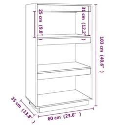Berkfield Home Book Cabinet/Room Divider Black 60x35x103 cm Solid Wood Pine - Size: 60 x 35 x 103 cm - thumbnail 8
