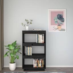Berkfield Home Book Cabinet/Room Divider Black 60x35x103 cm Solid Wood Pine - Size: 60 x 35 x 103 cm - thumbnail 3
