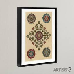 "Artery8 Vintage Stylised Rose Flower Pattern Audsley Framed Canvas Wall Art in Orange - Size: W18"" x H24""" - thumbnail 2