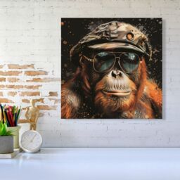 "Warren Reed - Designer Cool Orangutan Canvas in Brown - Size: W16"" x H16""" - thumbnail 1
