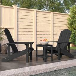 Berkfield Home Garden Adirondack Chairs with Table HDPE Anthracite in Black - thumbnail 1