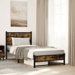 Berkfield Home Metal Bed Frame without Mattress Smoked Oak 90x200 cm in Brown - thumbnail 1