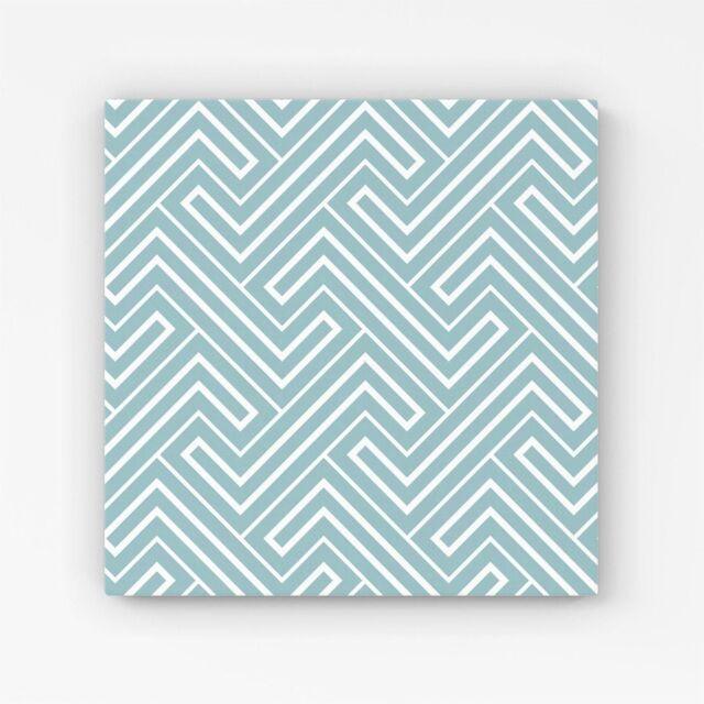 "Warren Reed - Designer Blue & White Geometric Pattern Canvas in Green - Size: W16"" x H16""" - image 1