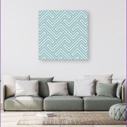 "Warren Reed - Designer Blue & White Geometric Pattern Canvas in Green - Size: W16"" x H16""" - thumbnail 4